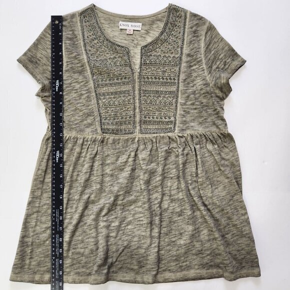 Knox Rose Embroidered Babydoll Top Women M Beaded‎ Garment Dyed Green - Picture 8 of 11